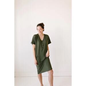 Dwell & Slumber Cocoon Dress in Olive Green Maternity Boho Women's Size M/L